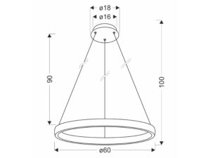 Miniaturka 2 - Rysunek wymiarowy lampy Avesela o średnicy 60 cm i wysokości 100 cm