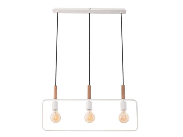 Lampa wisząca Avisena 3-punktowa z białą ramą i drewnem