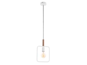 Miniaturka 5 - Lampa wisząca Avisena biała z kwadratową ramą i drewnianym detalem, na białym tle