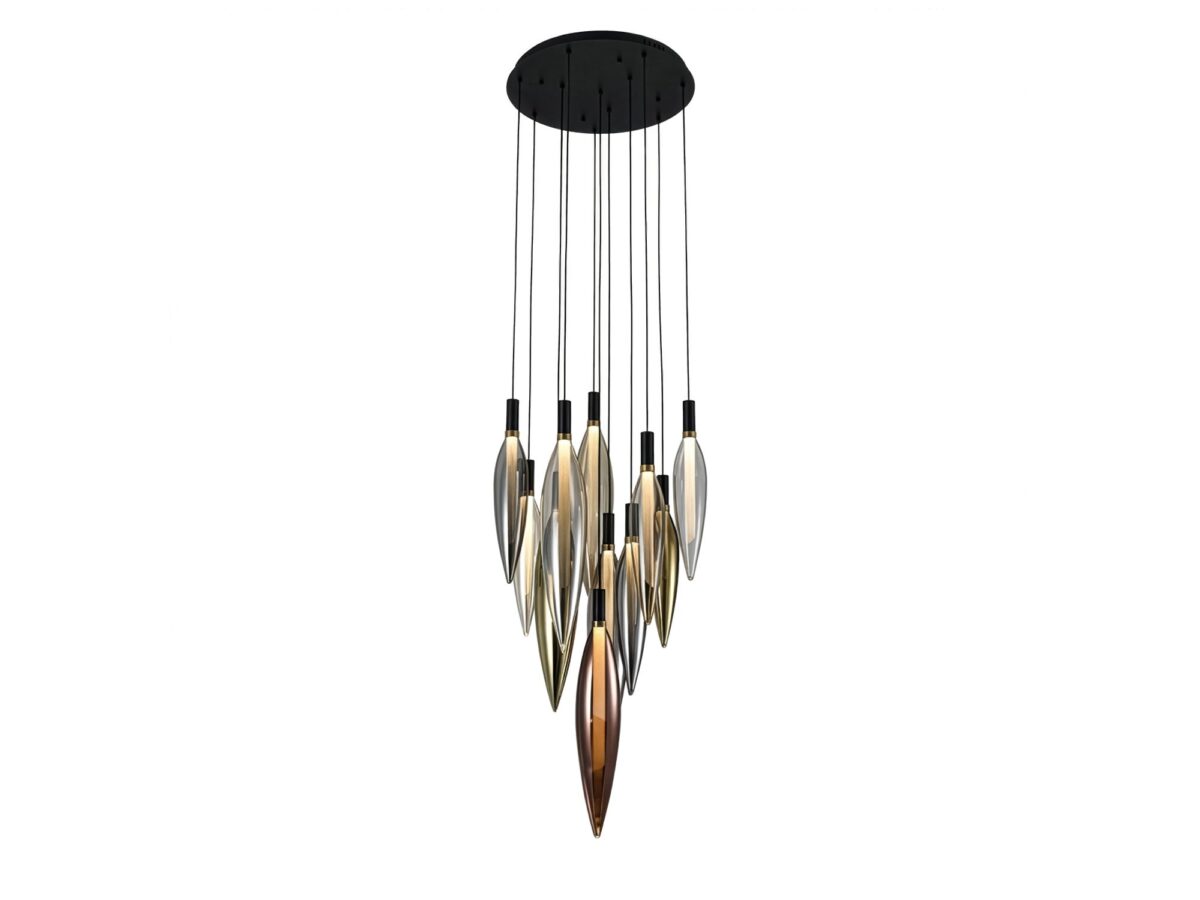 Lampa wisząca Avodela 11-punktowa z kolorowym szkłem