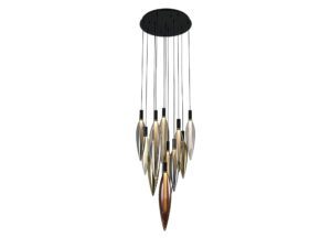 Miniaturka 5 - Lampa wisząca Avodela z jedenastoma szklanymi kloszami w różnych kolorach