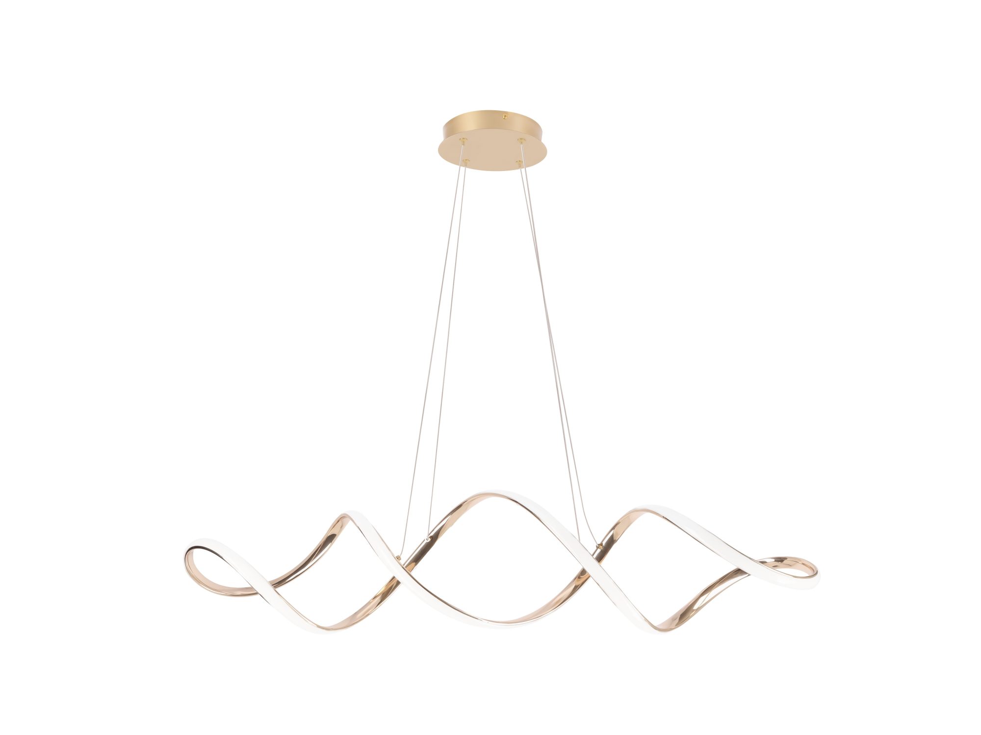 Lampa wisząca Avodona złota z falującą linią LED na białym tle