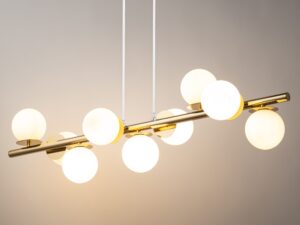 Miniaturka 1 - Lampa wisząca Avola 9 z białymi kulistymi kloszami, dodatkowe ujęcie