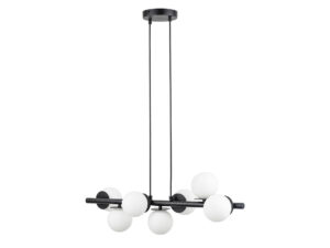 Miniaturka 3 - Lampa wisząca Avola kulki 7 czarna z siedmioma białymi szklanymi kloszami, widok na białym tle
