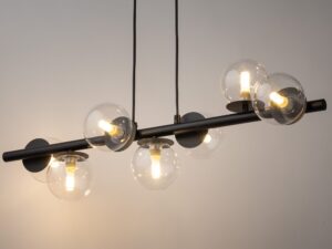 Miniaturka 7 - Lampa wisząca Avola kulki 7 z zapalonymi przezroczystymi kloszami