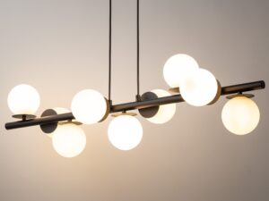Miniaturka 6 - Lampa wisząca Avola kulki 9 z rozświetlonymi białymi szklanymi kloszami