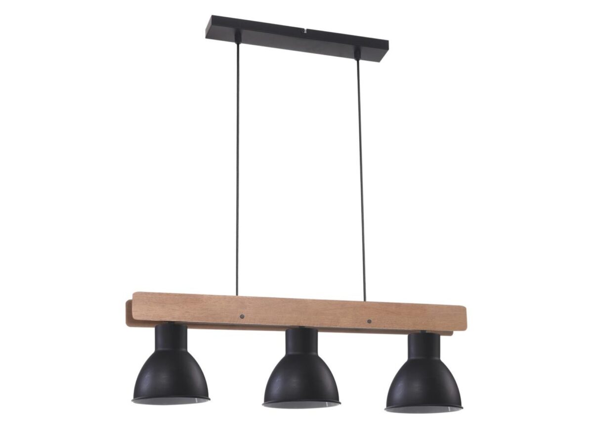 Lampa wisząca Avosira czarna z drewnianą belką 3 × E27