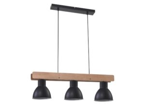 Miniaturka 4 - Czarna lampa wisząca Avosira z trzema kloszami i drewnianą belką
