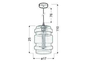 Miniaturka 1 - Lampa wisząca Balisano rysunek wymiarowy wysokość 110 cm średnica 17 cm