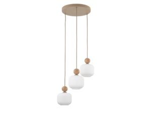 Miniaturka 2 - Lampa wisząca Ballo z trzema białymi ryflowanymi kloszami na białym tle