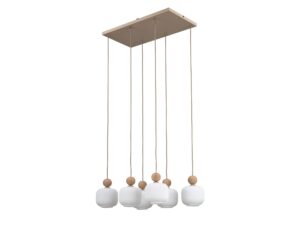 Miniaturka 4 - Sześciopunktowa lampa wisząca Ballo z białymi szklanymi kloszami