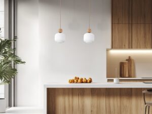 Miniaturka 2 - Lampa wisząca Ballo z ryflowanym białym kloszem w aranżacji pomieszczenia