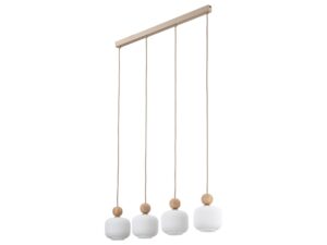 Miniaturka 2 - Lampa wisząca Ballo z czterema białymi szklanymi kloszami i beżowym stelażem