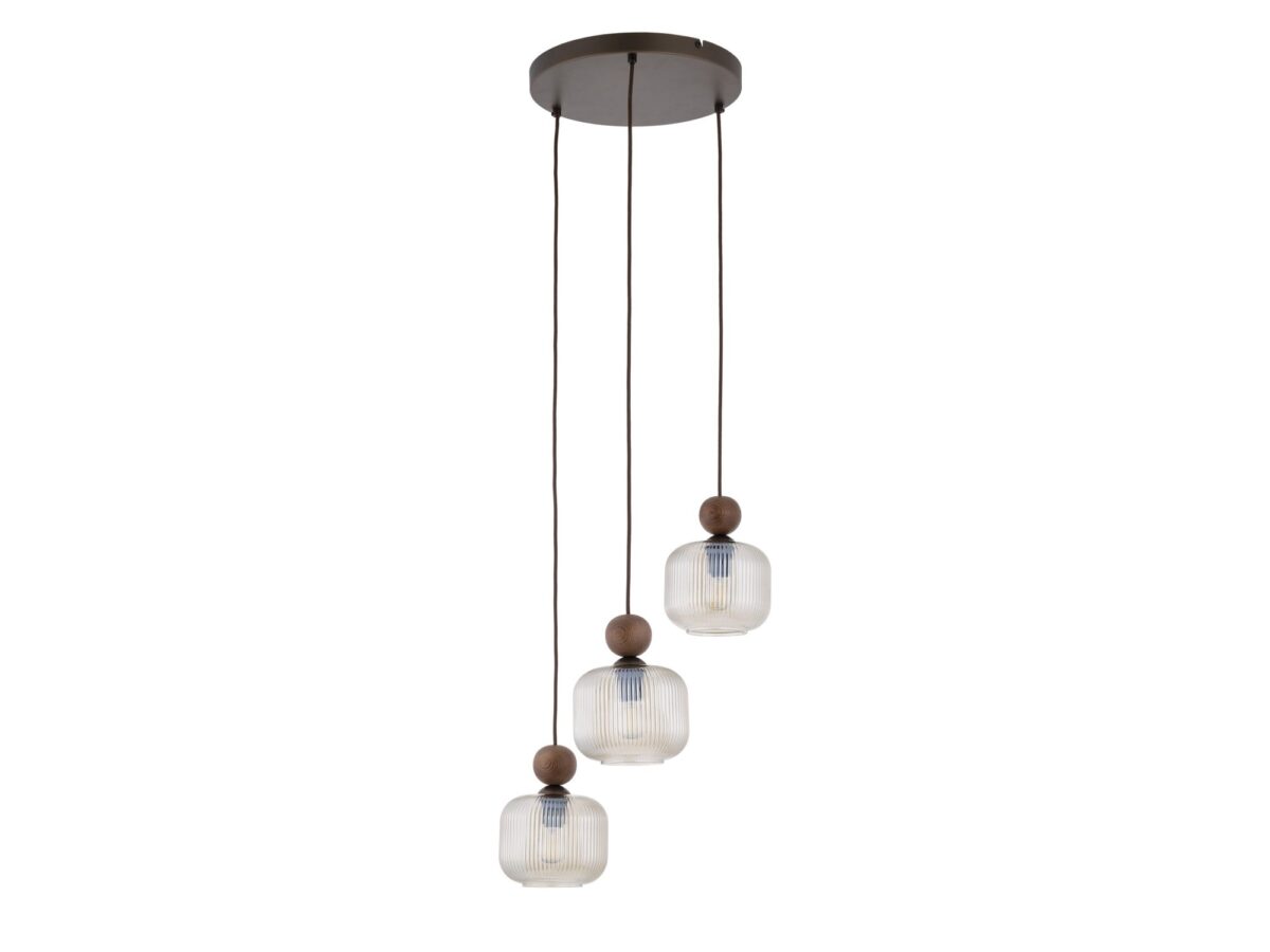 Lampa wisząca Ballo Koło 3-punktowa orzechowa