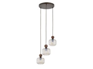 Miniaturka 2 - Lampa wisząca Ballo Koło z trzema koniakowymi kloszami i orzechowym wykończeniem