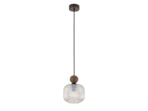 Miniaturka 1 - Lampa wisząca Ballo z koniakowym kloszem i drewnianym detalem w kolorze orzecha