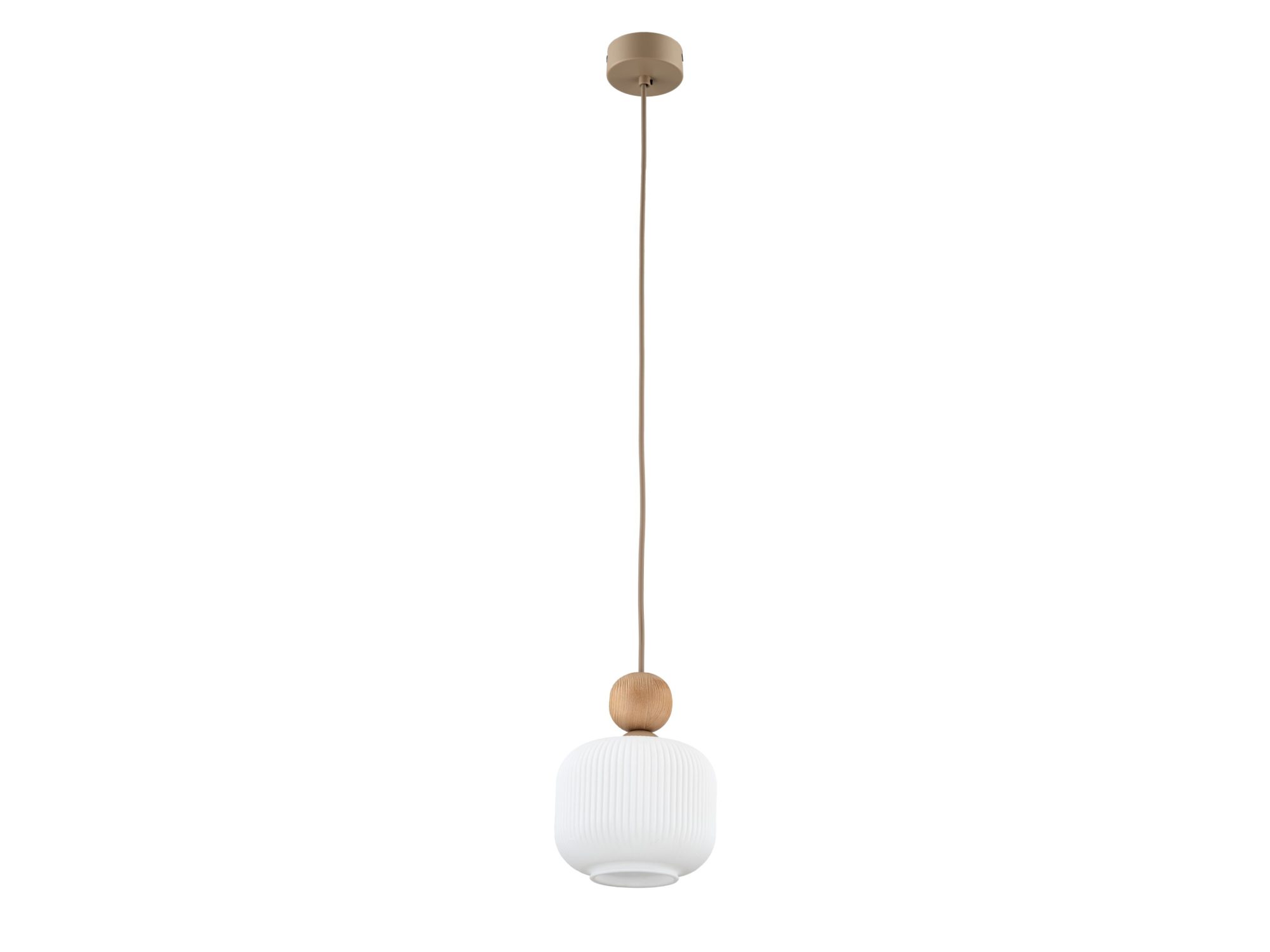 Lampa wisząca Ballo z białym szklanym kloszem i piaskowym zawieszeniem