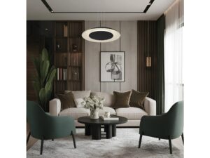 Miniaturka 9 - Czarna lampa Belarano nad sofą i czarnym stolikiem w salonie