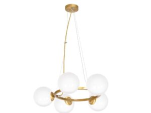 Miniaturka 5 - Lampa wisząca Beledena pięciopunktowa w kolorze mosiądzu, pełny widok