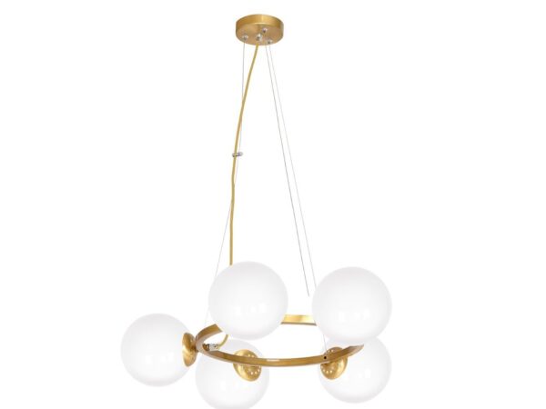 Lampa wisząca Beledena pięciopunktowa w kolorze mosiądzu, pełny widok