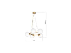 Miniaturka 4 - Rysunek wymiarowy lampy wiszącej Beledena z pięcioma kloszami