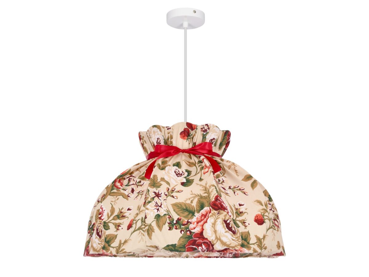 Lampa wisząca z kwiatowym abażurem Belimela 52 cm biało-czerwona