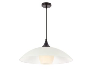 Miniaturka 2 - Lampa wisząca Belisena z szerokim białym kloszem i czarnym zawieszeniem