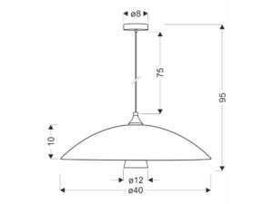 Miniaturka 1 - Lampa wisząca Belisena satynowe złoto rysunek wymiarów białego klosza średnica 40 cm