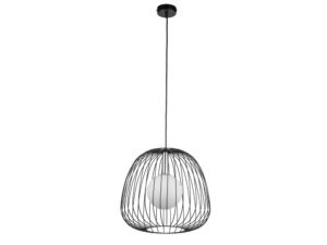 Miniaturka 10 - Lampa wisząca Bell 1 M czarno-srebrna z drucianym kloszem i białą szklaną kulą, pełny widok
