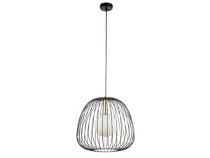 Miniaturka 4 - Lampa wisząca Bell 1 M czarno-złota z czarną drucianą osłoną i białą kulą, packshot