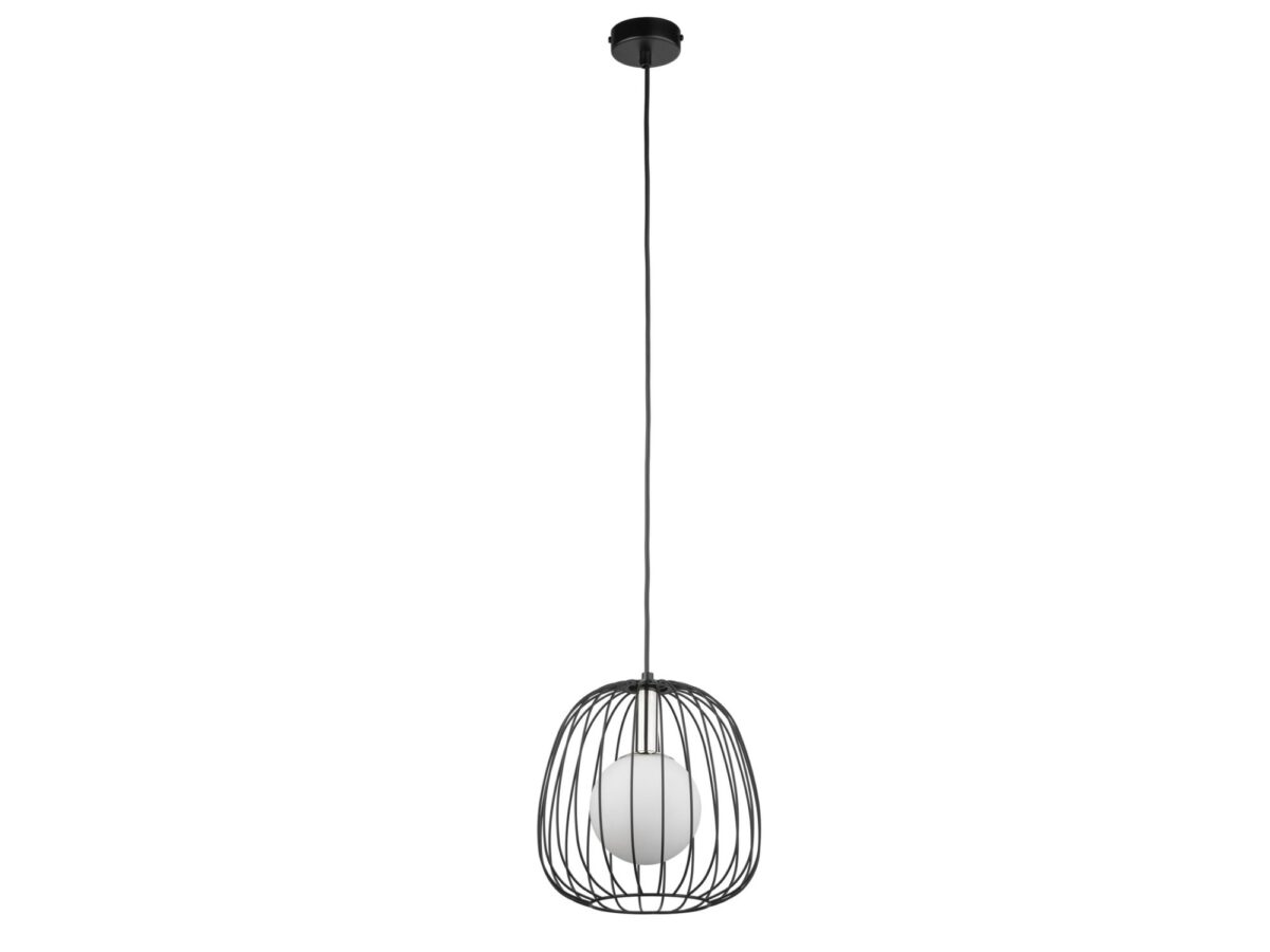 Lampa wisząca Bell 1 S z drucianym kloszem i białym szkłem