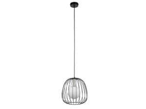 Miniaturka 6 - Lampa wisząca Bell 1 S czarno-srebrna z drucianą osłoną i białym szkłem