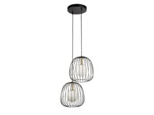 Miniaturka 3 - Lampa wisząca Bell 2 czarno-złota z dwoma metalowymi koszami i białymi kulami