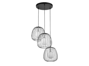 Miniaturka 5 - Lampa wisząca Bell 3 czarno-srebrna z trzema drucianymi kloszami i białymi kulami