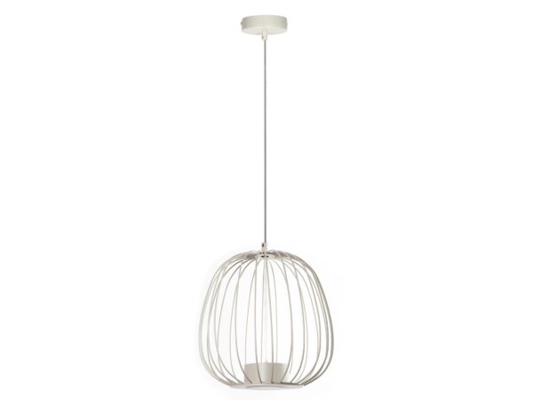 Lampa wisząca Bell Plus 1 S szara, ażurowy stalowy klosz i rozeta sufitowa na białym tle