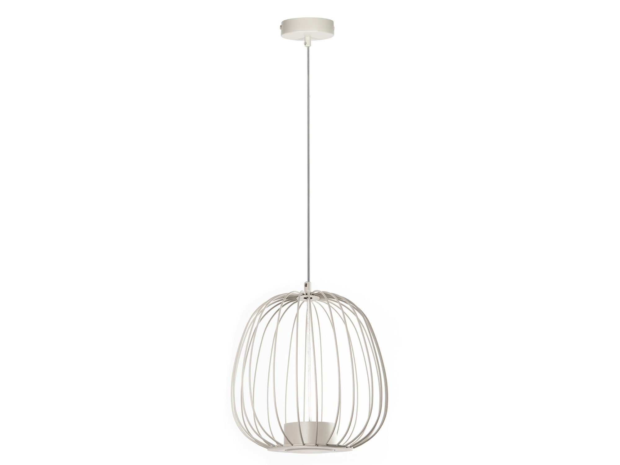 Lampa wisząca Bell Plus 1 S szara, ażurowy stalowy klosz i rozeta sufitowa na białym tle