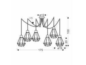 Miniaturka 2 - Rysunek wymiarowy lampy wiszącej Belosona 6 punktów 175 cm
