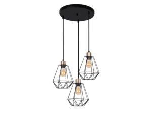 Miniaturka 3 - Lampa wisząca Belosona czarna z patynowanymi oprawkami i trzema drucianymi kloszami