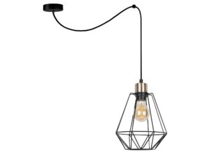 Miniaturka 3 - Lampa wisząca Belosona z czarnym drucianym kloszem i oprawką w patynie