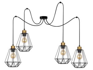 Miniaturka 2 - Lampa wisząca Belosona z czterema czarnymi kloszami i złotymi detalami