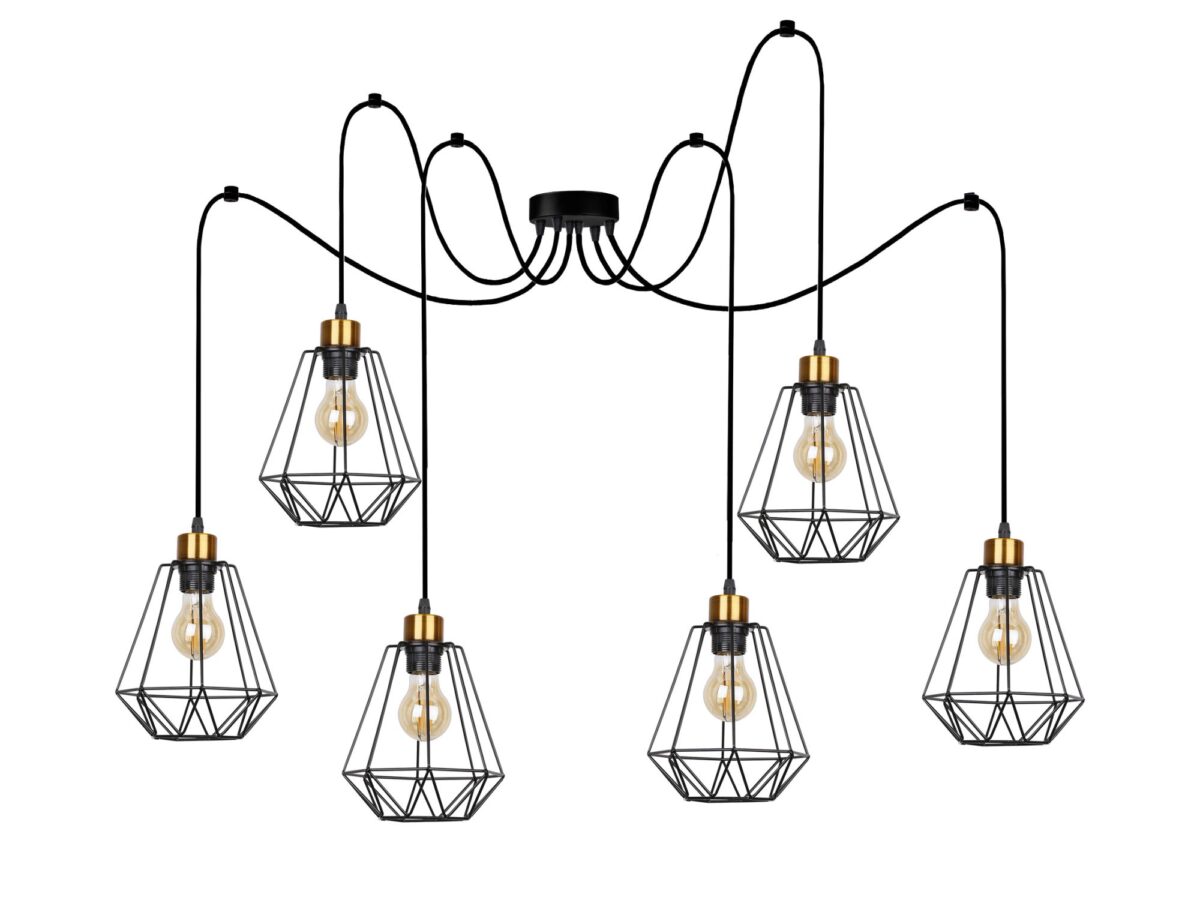 Lampa wisząca Belosona 6-punktowa czarno-złota 175 cm