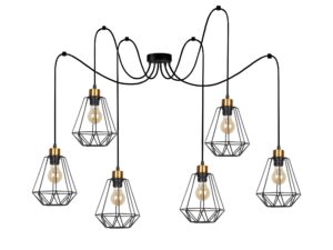 Miniaturka 3 - Lampa wisząca Belosona sześć czarnych kloszy ze złotymi oprawkami