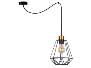 Miniaturka 1 - Lampa wisząca Belosona z czarnym drucianym kloszem i złotą oprawką