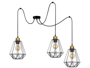 Miniaturka 2 - Lampa wisząca Belosona z trzema czarnymi ażurowymi kloszami ze stali i złotymi detalami