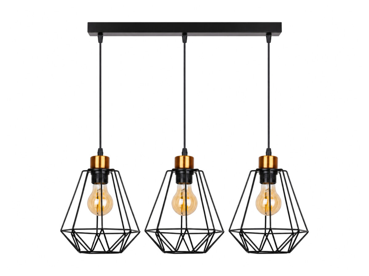 Lampa wisząca Belosona czarno-złota z 3 kloszami