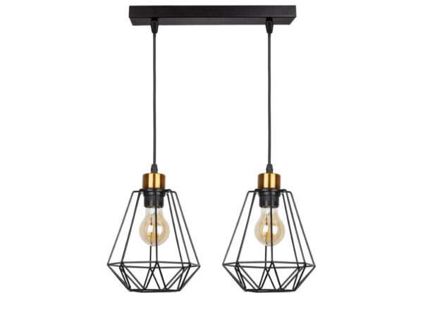 Lampa wisząca Belosona z dwoma czarnymi kloszami ażurowymi