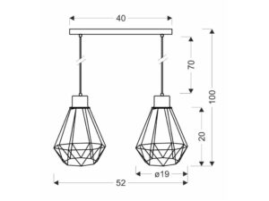 Miniaturka 1 - Rysunek wymiarowy lampy Belosona z dwoma wiszącymi kloszami