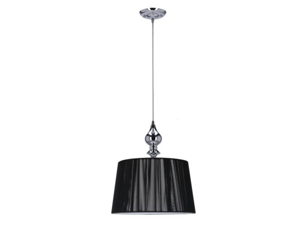 Czarna lampa wisząca Beraveta z nitkowym abażurem i metalową sztycą