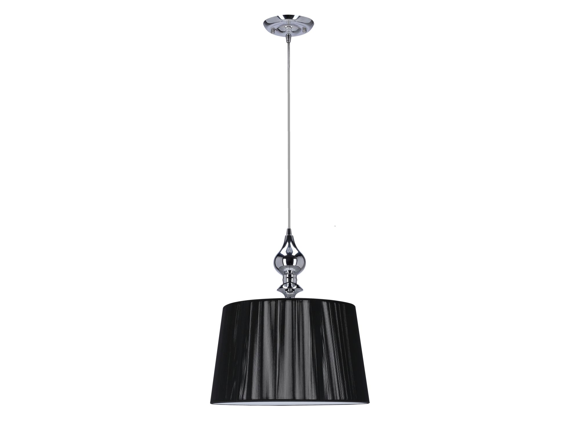 Czarna lampa wisząca Beraveta z nitkowym abażurem i metalową sztycą
