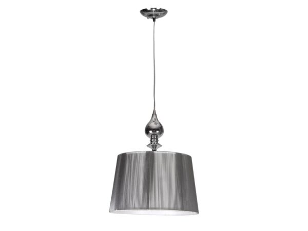 Lampa wisząca Beraveta srebrna z nitkowym abażurem na białym tle